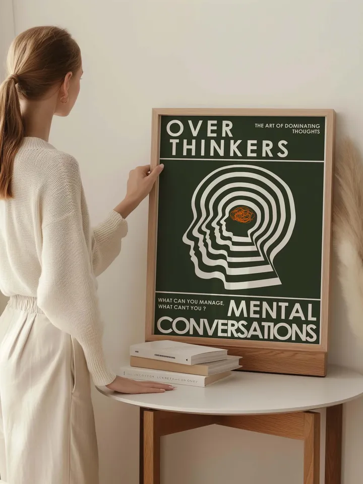 Overthinkers Wall Art Digital Print Retro Style Creativity Poster Eclectic Printable Artwork Trendy Room Decor Instant Download White Green