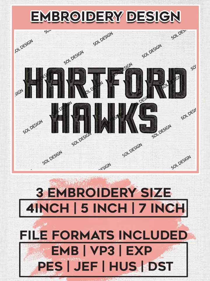 NCAA Hartford Hawks Team Writing Logo Embroidery Design Files, NCAA Hartford Hawks Machine Embroidery, NCAA Teams, 3 sizes, NCAA Machine embroidery designs, Digital Download