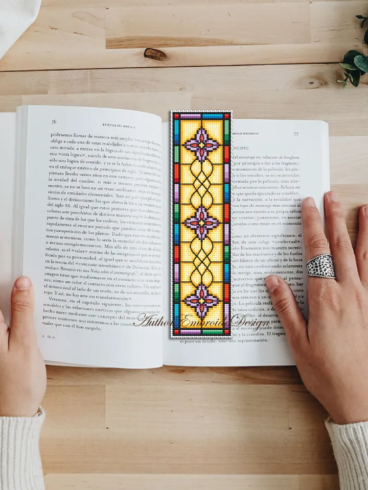 Stained glass bookmark cross stitch pattern PDF download Stained glass flower cross stitch chart, Modern bookmark pattern digital PDF #B298