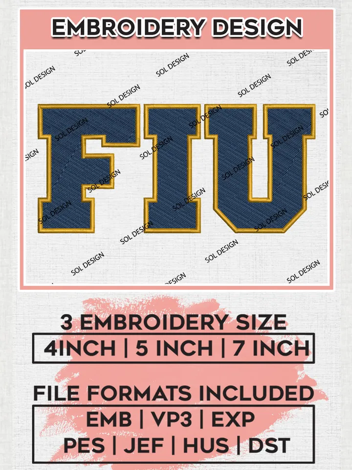 NCAA FIU Panthers Football Team Logo Embroidery Design Files, NCAA Florida International Panthers Machine Embroidery, NCAA Teams, Game Day, 3 sizes, NCAA Machine embroidery designs, Digital Download