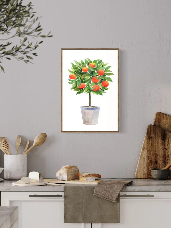 Orange Citrus Tree Watercolor Painting Print, Topiaries Print, Kitchen Fruit Print, Citrus Tree, Orange Fruit Art Print, Orange Plant Poster