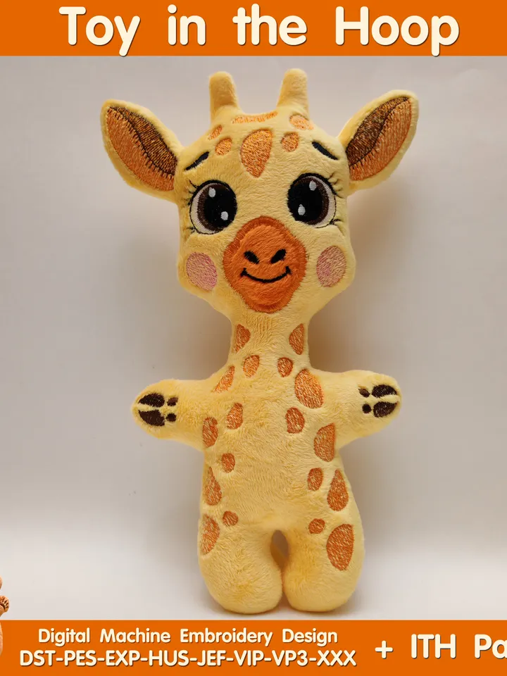 ITH Giraffe toy soft stuffed in the Hoop Digital Design for Machine Embroidery