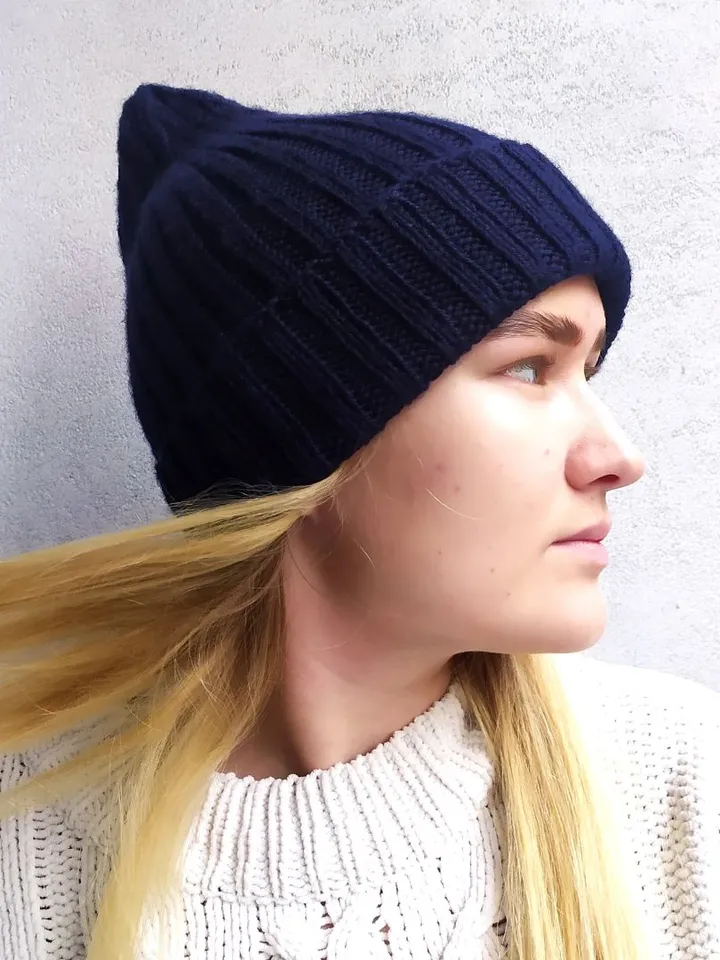 Blue warm handmade hat