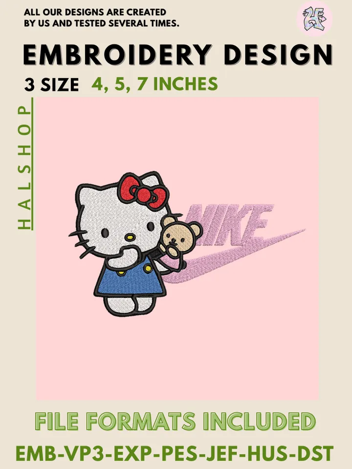 Nike Hello Kitty Machine Embroidery Design – Cute Sanrio Digital Embroidery File 🎀