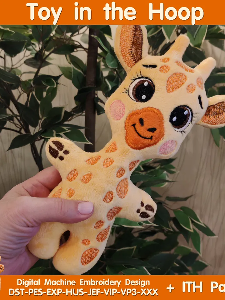 ITH Giraffe toy soft stuffed in the Hoop Digital Design for Machine Embroidery