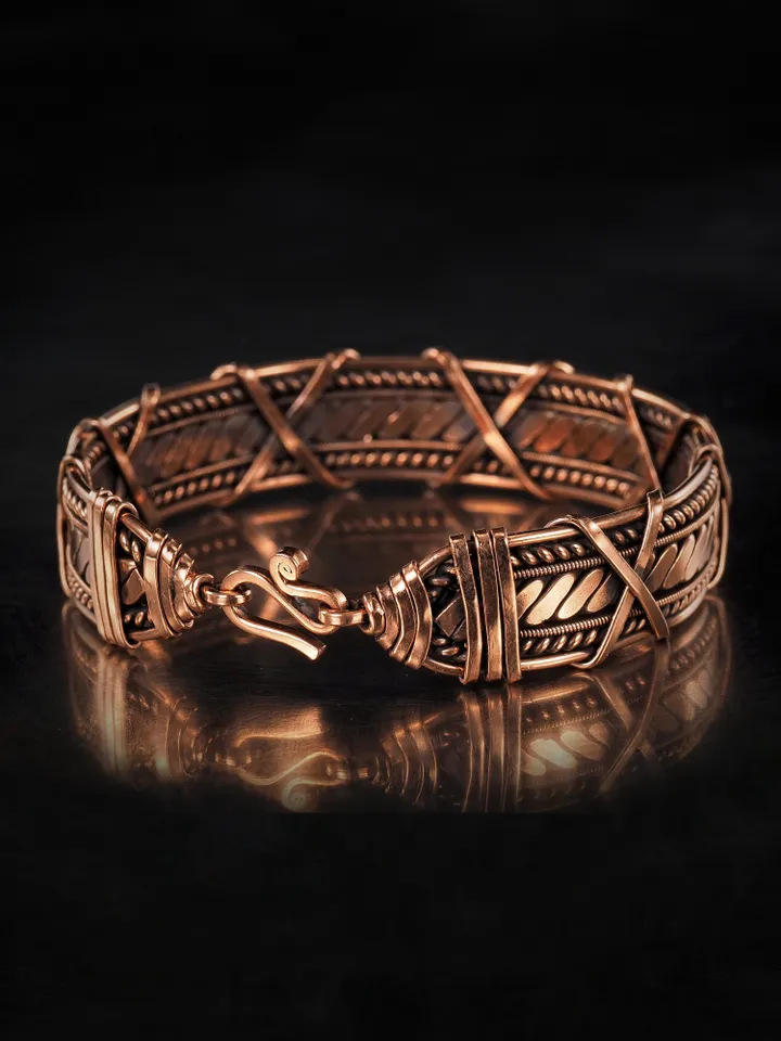 Handmade copper bracelet Unique wire wrapped metal bangle Antique style jewelry