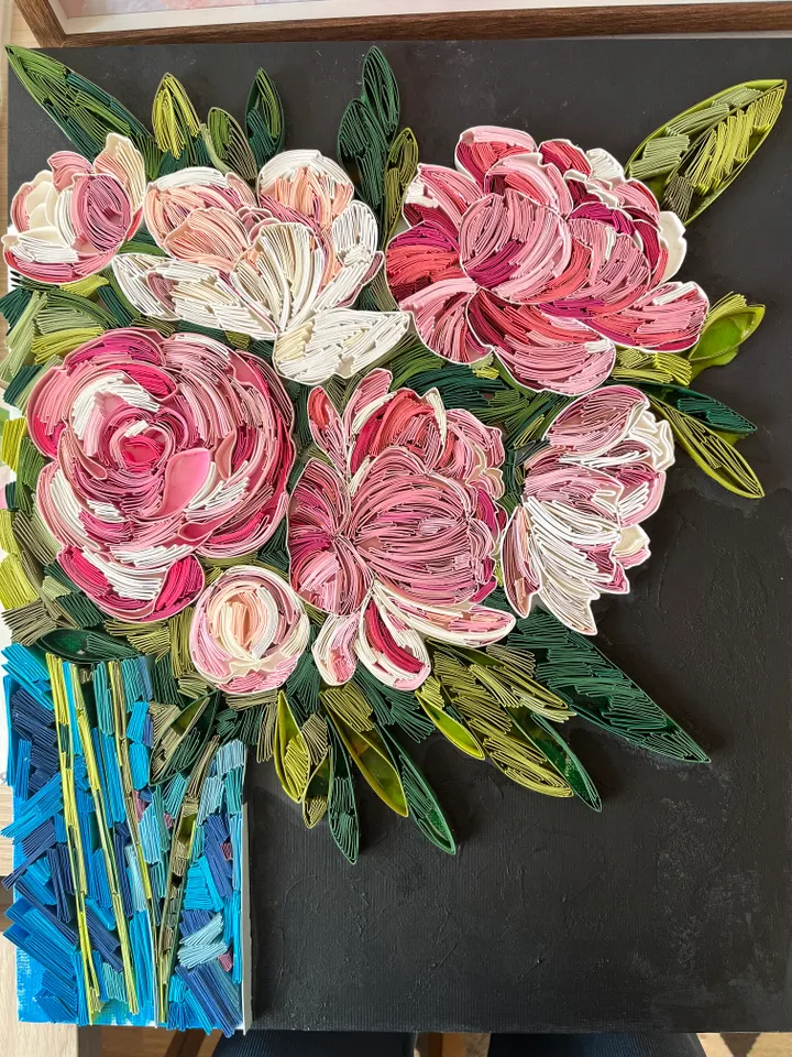 Original quilled wall art Paper painting Bouquet with peonies | Quilling Art