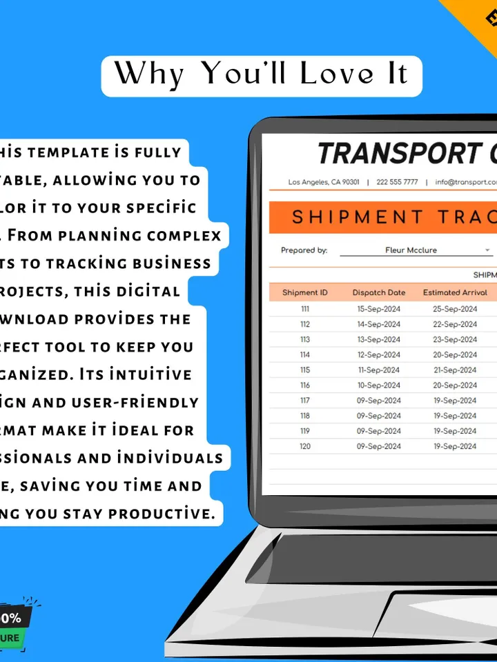 Transport and Logistics Shipment Tracking Spreadsheet Template, Delivery Tracker, Freight & Cargo Management Tool for Businesses, Google