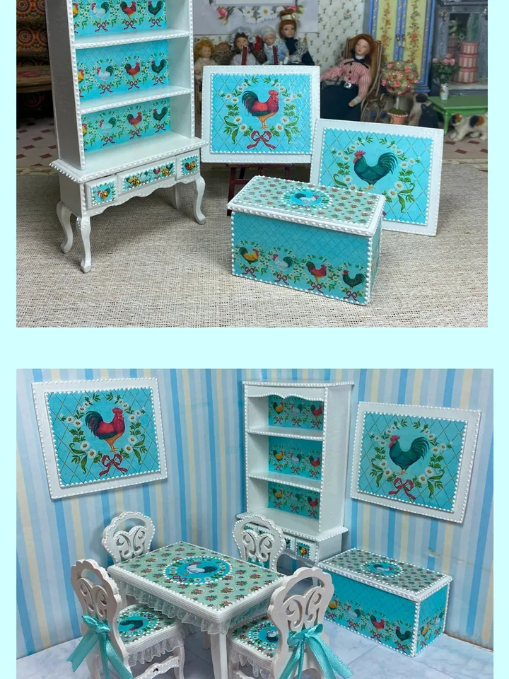 Furniture set for doll kitchen. 1:12. Handmade. Dollhouse miniature. Furniture for dolls.