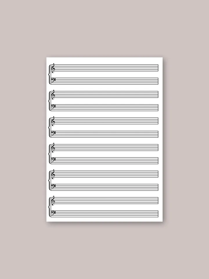 Set of blank music scores for musicians, teachers, and composers. Printable blank music stave. Blank piano sheet music.
