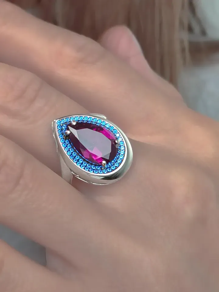 Ring silver 925 silver with amethyst and sapphire