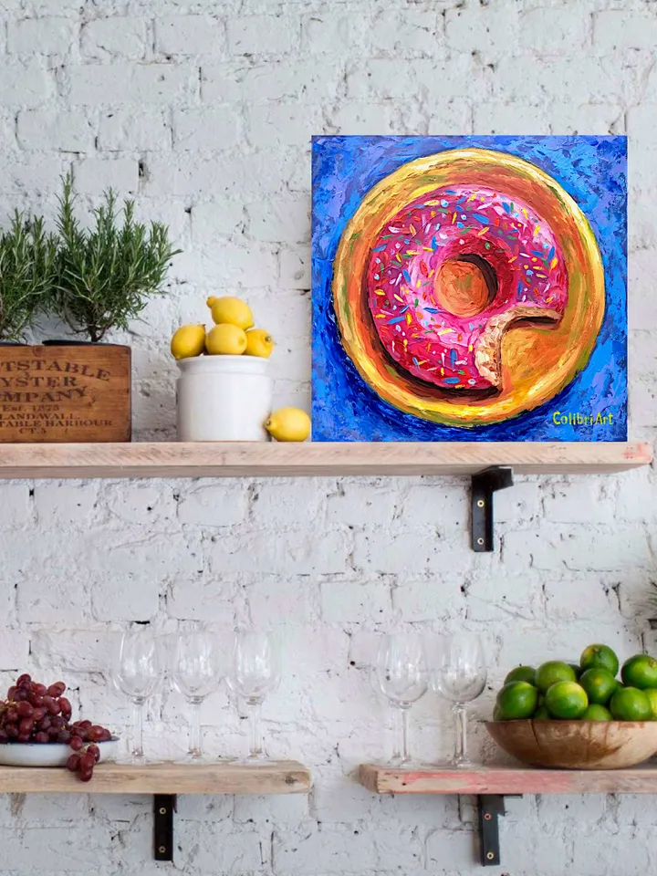 Breakfast Painting Donut Original Art Food Painting Small Kitchen Decor Sweet Art Miniature 8"x 8" By Colibri Art