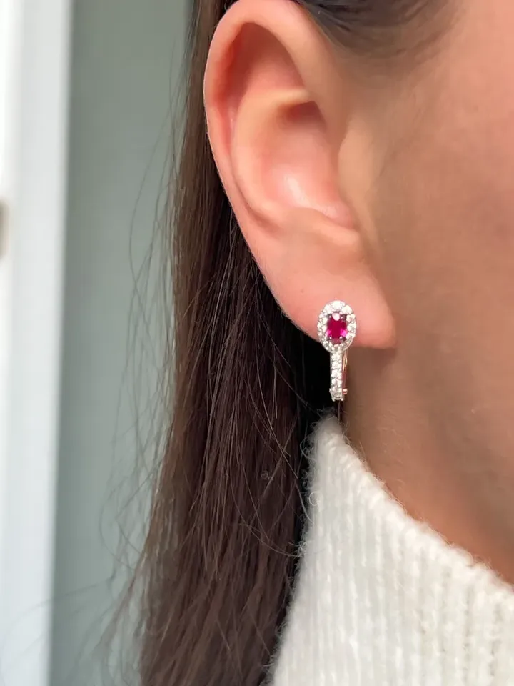 Earrings Silver gold plated 925 assay value with corundum ruby
