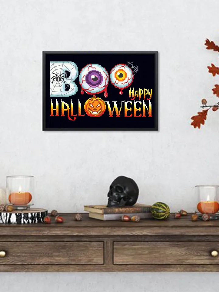 Happy Halloween cross stitch pattern PDF download Boo cross stitch chart, Spooky Halloween pattern digital PDF, Halloween embroidery #H12