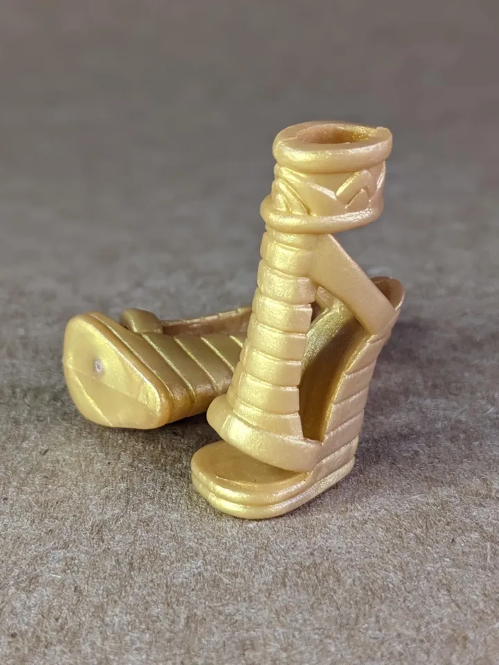 Gold Pharaoh sandals with wedge heels for 10.5 inch female dolls (MH, EAH)