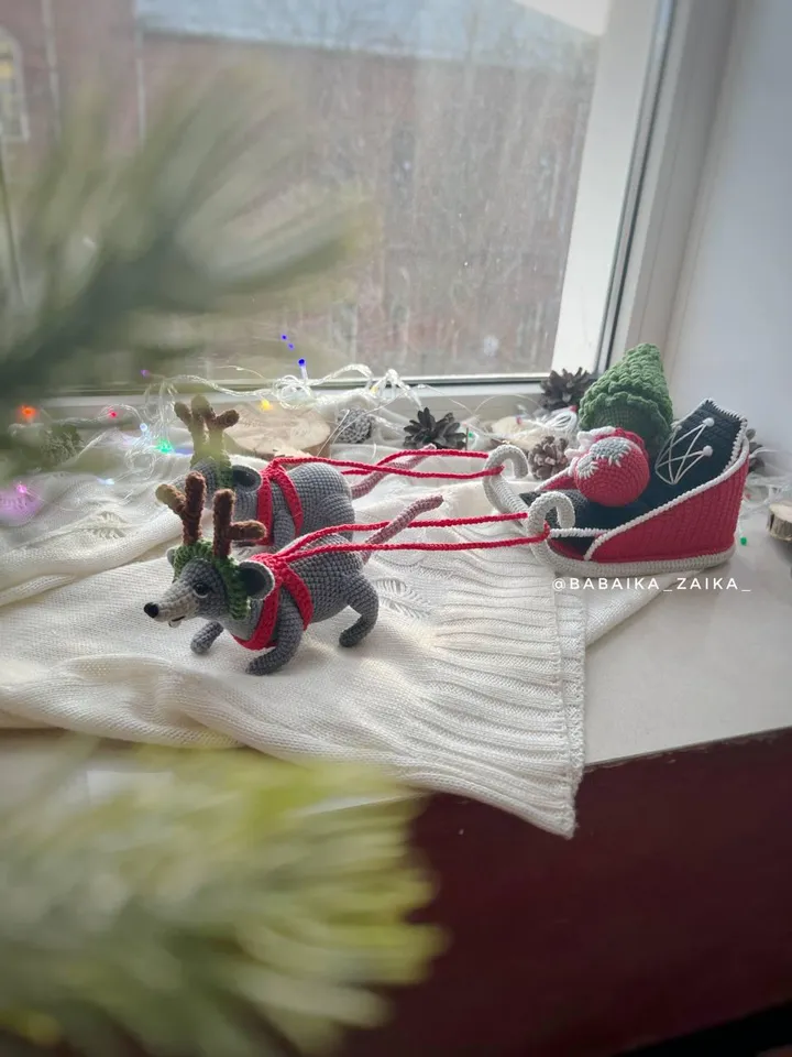 PDF Crochet Pattern SET Christmas Sleigh with Rats: Christmas sleigh, Amigurumi Rat, Christmas Tree, Amigurumi Sleigh, Christmas ornaments