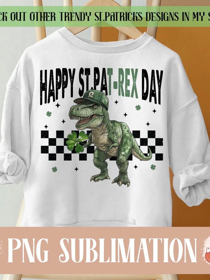 Happy St.Pat-Rex Day Png, St.patricks day png, Toddler st.patricks png, Retro st.patricks png, Kids st.patricks day png, Shamrock png