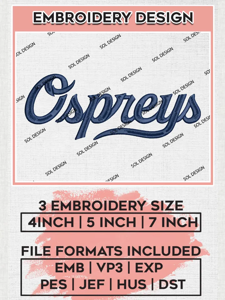 NCAA Ospreys Football Team Word Logo Embroidery Design Files, NCAA North Florida Ospreys Machine Embroidery, NCAA Teams, 3 sizes, NCAA Machine embroidery designs, Digital Download