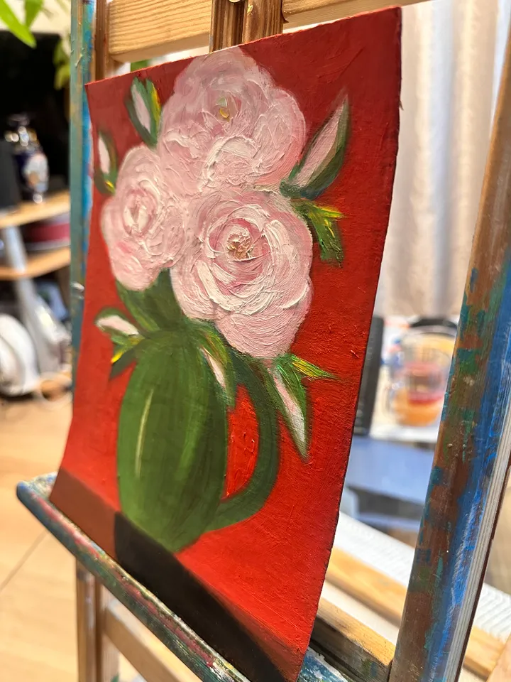 Oil Painting Peonies in a Green Jug Flowers Bouquet of Peonies Still Life Cardboard 9 inches x 7 inches 24 cm x 18 cm Modern Art Wall Decor