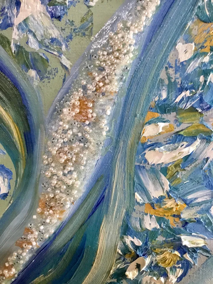 Purity - original oil painting on large canvas,rhinestones decorated, woman in daisies,impasto oil painting,home decoration,woman in daisies