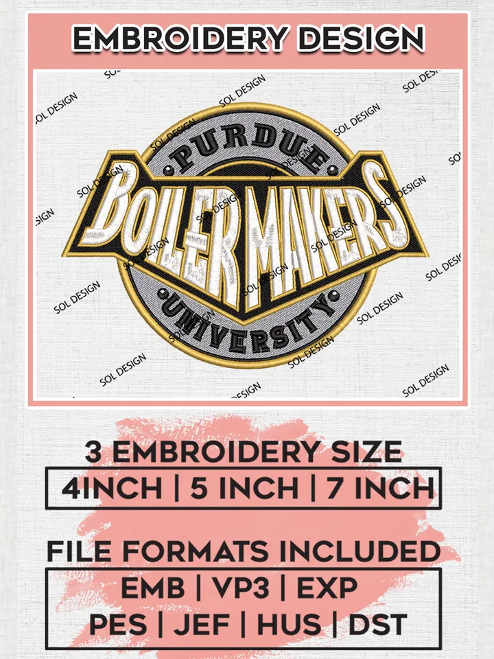 NCAA Boilermakers Football Team Logo Embroidery Design Files, NCAA Purdue Boilermakers Machine Embroidery, NCAA Teams, 3 sizes, NCAA Machine embroidery designs, Digital Download