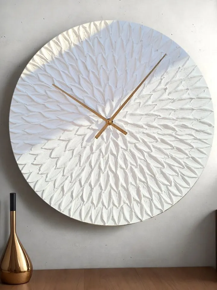 Large textural white wall clock Silent clock Unique handmade clock Modern clock