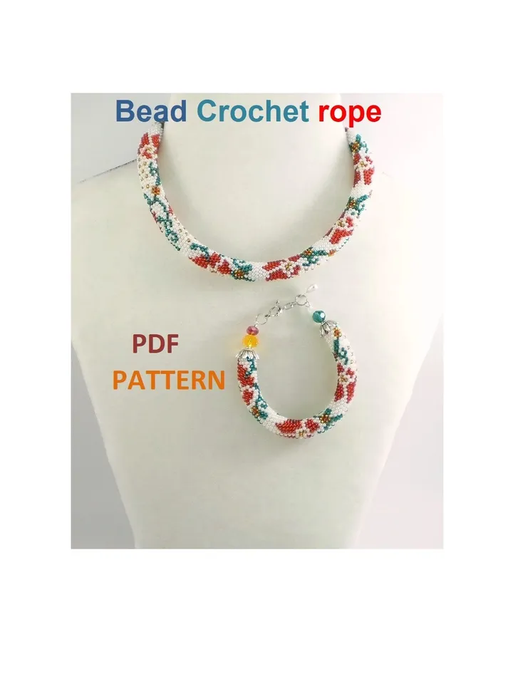 Bead Crochet rope pattern "Moldoveanca" necklace and bracelet Instant Download