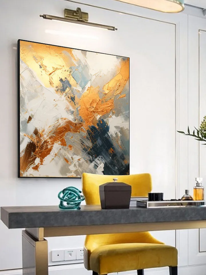 Original Gold foil Oil Painting On Canvans, Large Wall Art, Abstract Gold Painting Custom Painting Living room Wall Decor Painting For Hotel