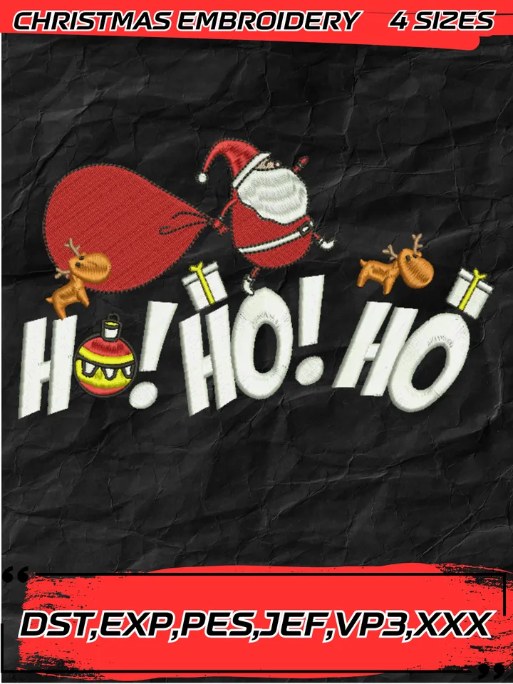 Ho Ho Ho Santas Embroidery Design,Christmas Embroidery Design,4 Sizes, Digital Download