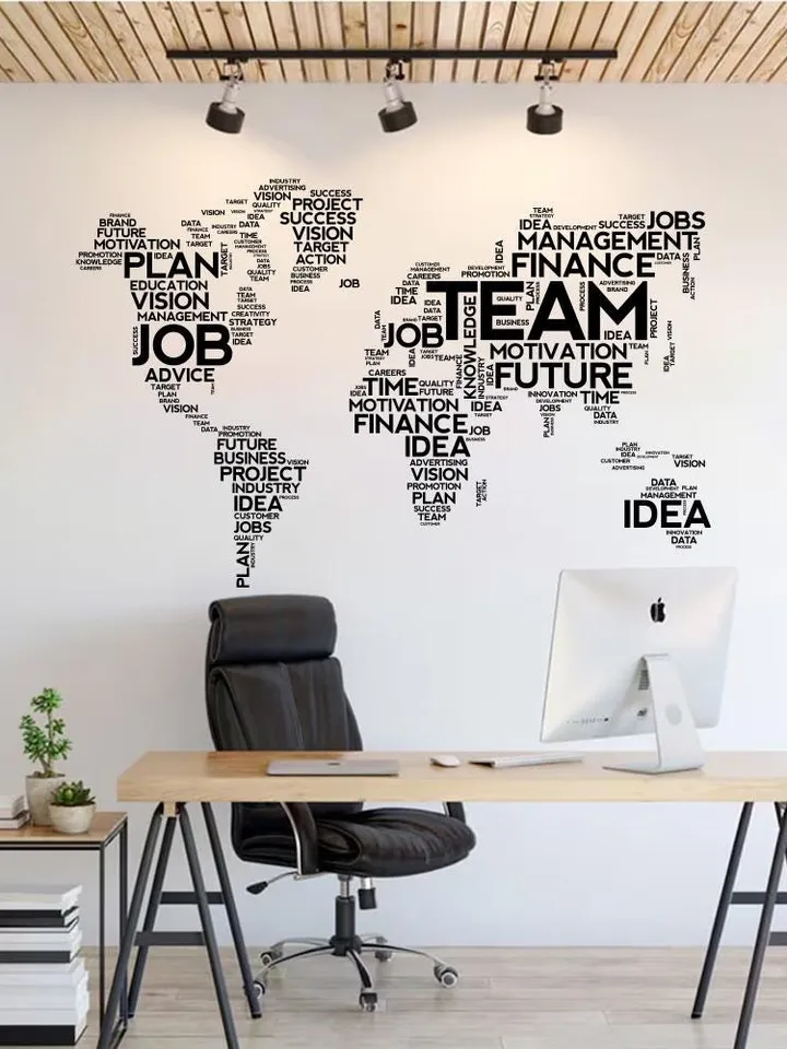 World map from business words Wall decal Office motivational Sticker z3021