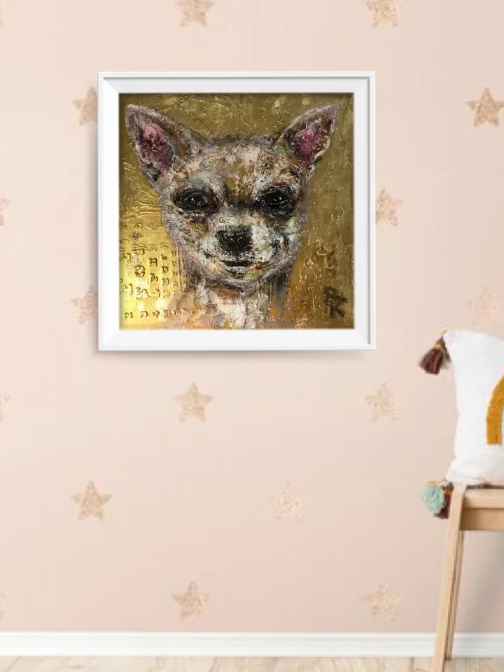 Chihuahua painting on canvas board,original acrylic mix media artwork,funny animals painting,gift for chihuahua lovers