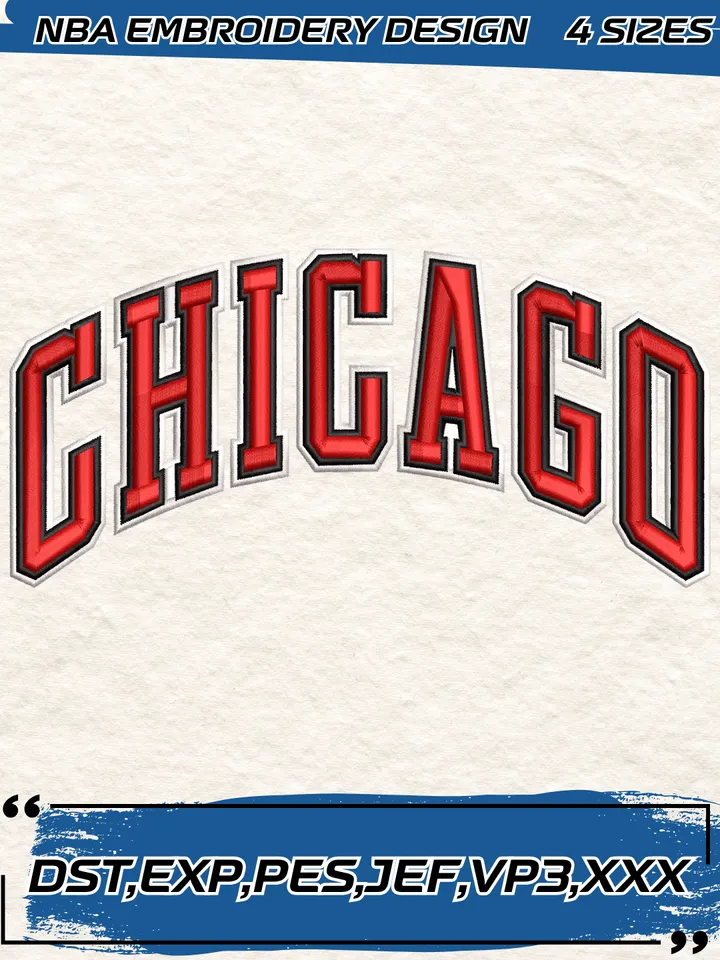Logo Chicago Bulls Embroidery Designs,NBA Logo Embroidery Files, Machine Embroidery Design File, 4 Sizes,Digital Download