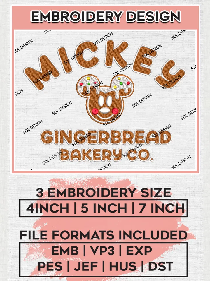 Mickey Gingerbread Bakery Co Embroidery Design Files, Disney Characters Machine Embroidery, Merry Christmas Embroidery, 3 sizes, Disney Christmas Machine embroidery designs, Digital Download