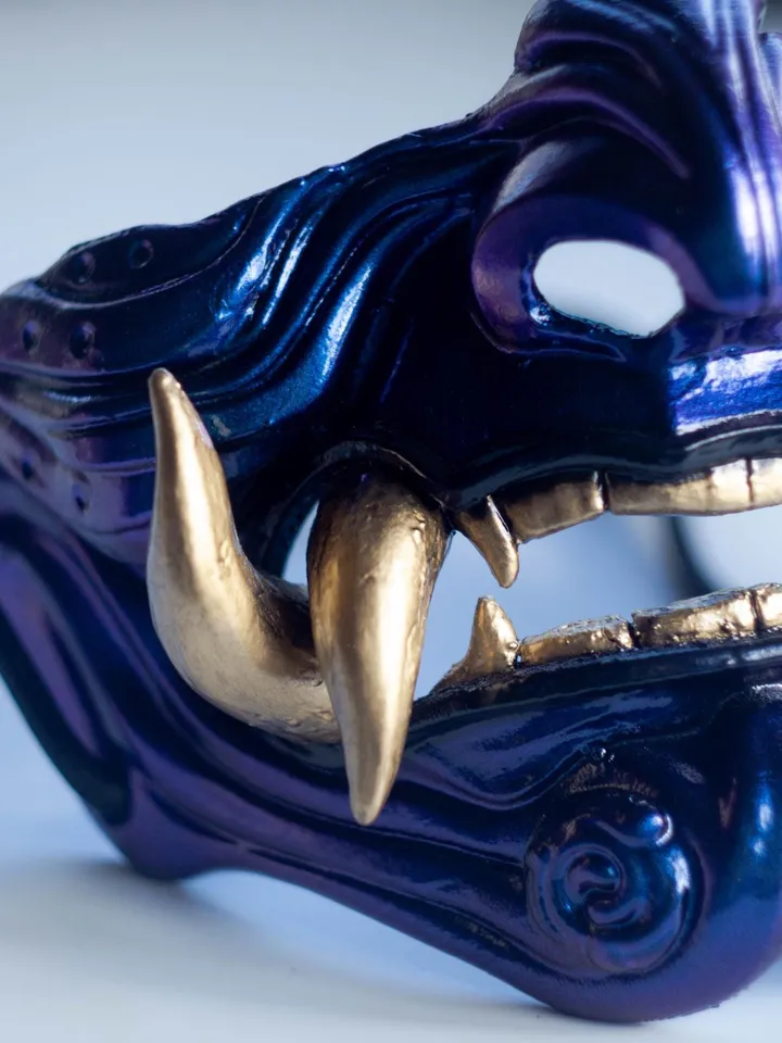 Japanese Oni Half Mask, chameleon oni mask, wearable mask, tengu mask, japanese demon mask, Ghost of Tsushima, Samurai warrior cosplay