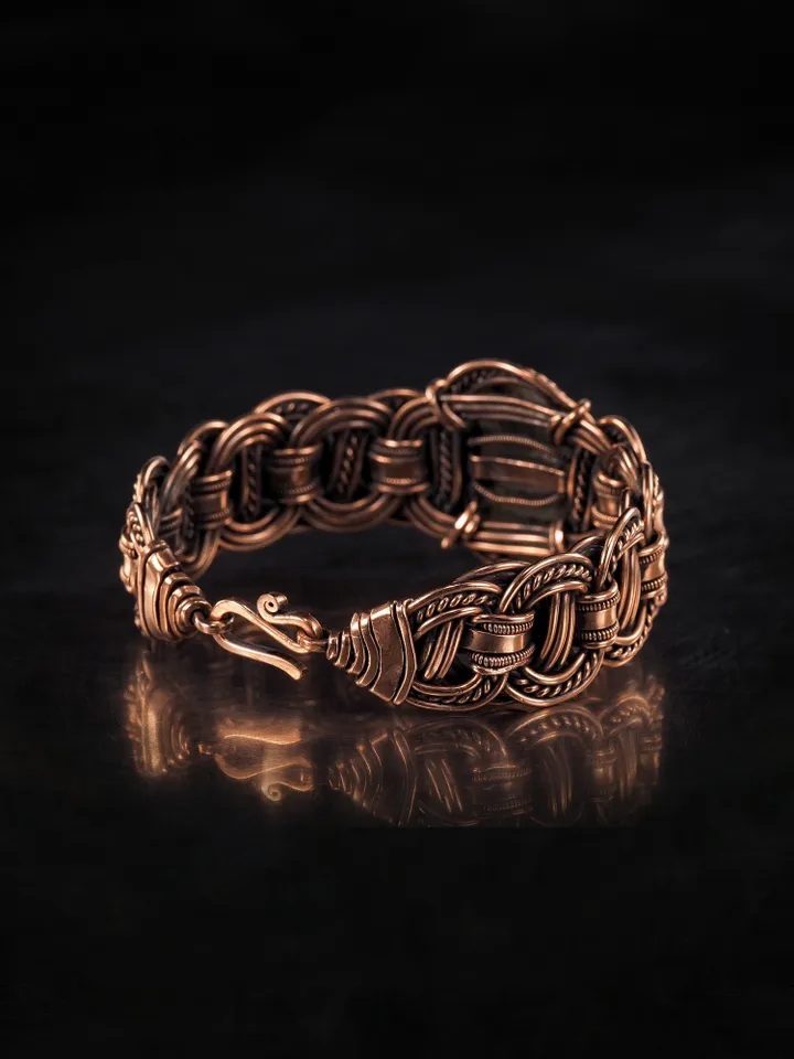 Copper wire wrapped larvikite bracelet Unique bangle 7th Wedding Anniversary