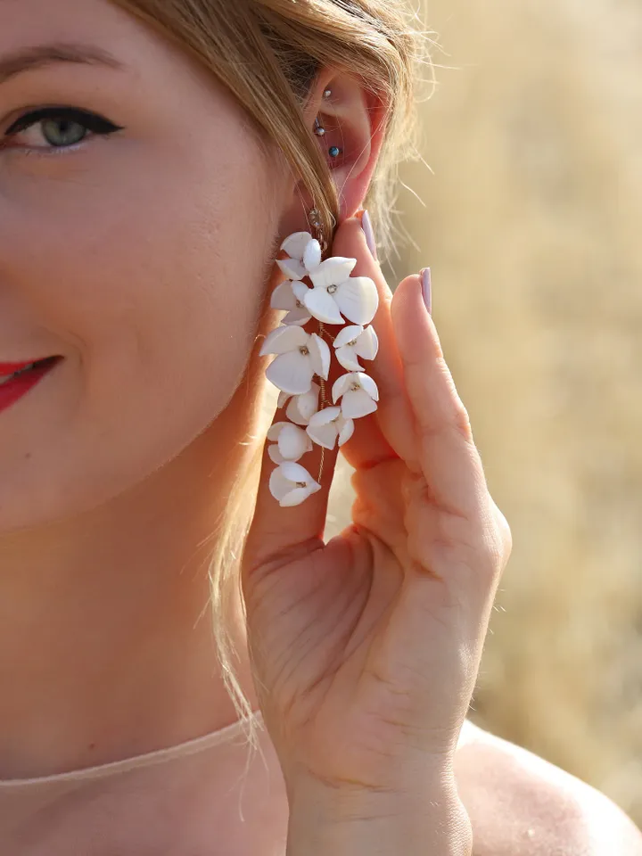 Chandelier Bridal Earrings, Floral Wedding Earrings, Floral Bridal Earrings, Statement Bridal Earrings, Clay Flower Jewelry , Gift For Her