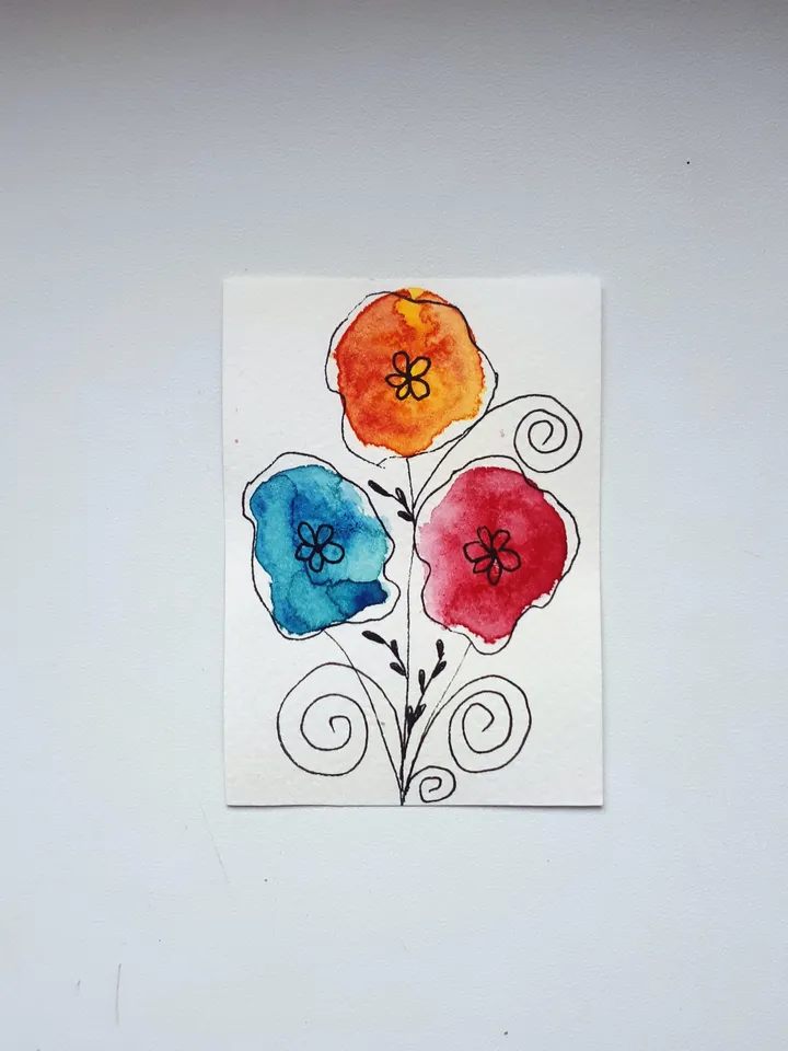 Original Three ACEO Arts Flowers Watercolor, Floral Painting Collectible