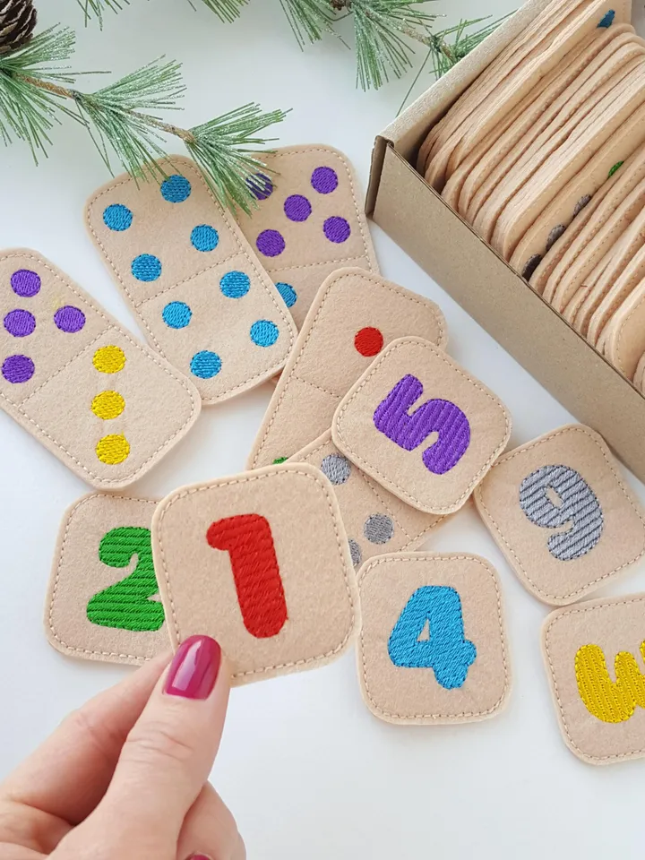 Felt Dominoes ITH Embroidery Design Set, Educational Number Matching Game Pattern, Quiet Toy for Kids, Digital Download 5x7