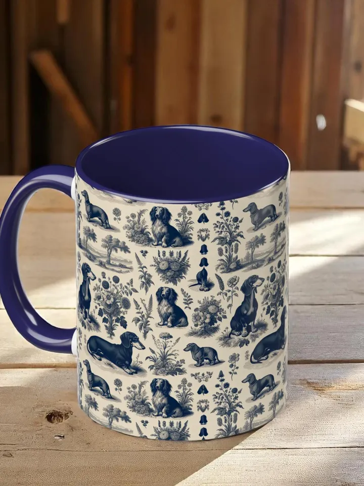 Dachshund Toile de Jouy Mug, Floral Etching Pattern, French Dog Art Cup, Classical Gift Idea, Kitchen Decor, Gift For Pet Owners, Home Decor