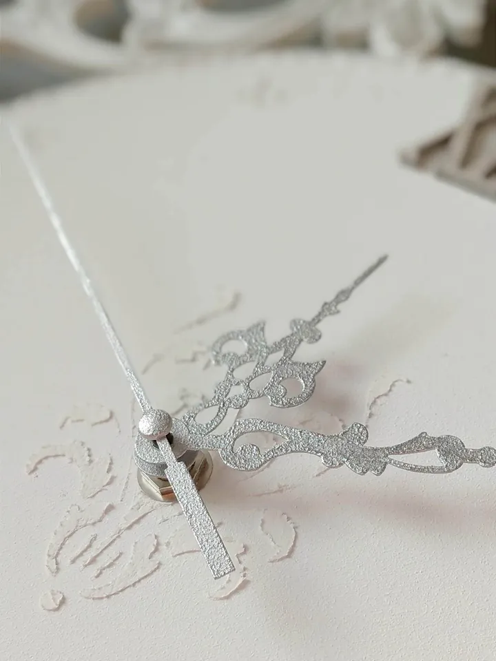 Small white wall clock with silver ornaments in vintage style Silent clock for bedroom, living room or nursery Gift for Christmas, Birthday, Mother's Day, Wedding, Housewarming