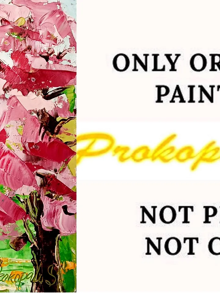 Sakura painting japan garden art original oil painting Small Original art Pink Trees wall art Pink peonies artwork New home gifts 7x5 in