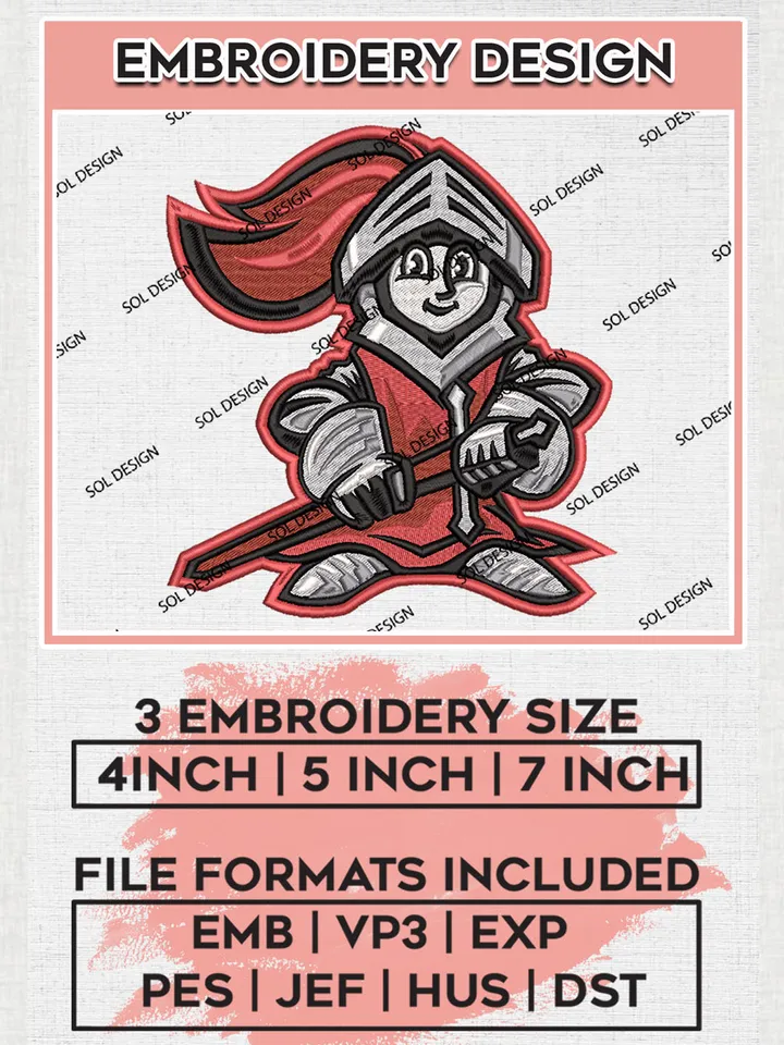 Rutgers Scarlet Knights NCAA Team Mascot Logo Embroidery Design Files, NCAA Rutgers Scarlet Knights Machine Embroidery, NCAA Teams, 3 sizes, NCAA Machine embroidery designs, Digital Download