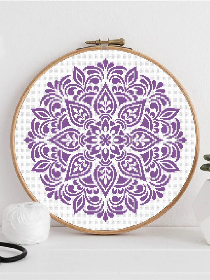 Flower mandala cross stitch pattern PDF download, Simple mandala pattern digital PDF, Monochrome cross stitch chart, Mandala ornament #M243
