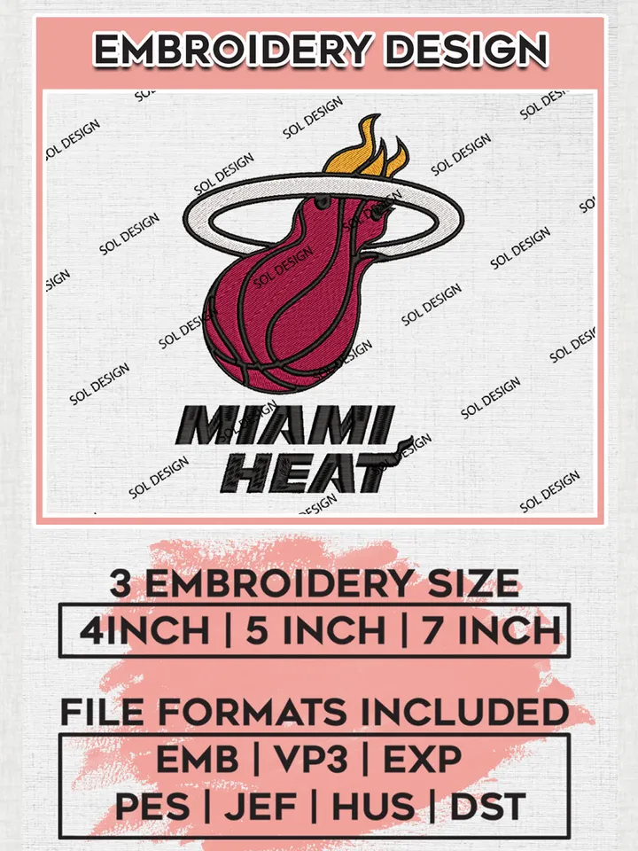 NBA Miami Heat Logo Embroidery Design, NBA Miami Heat Machine Embroidery Files, NBA Machine Embroidery Design, Machine Embroidery Design, Digital Download