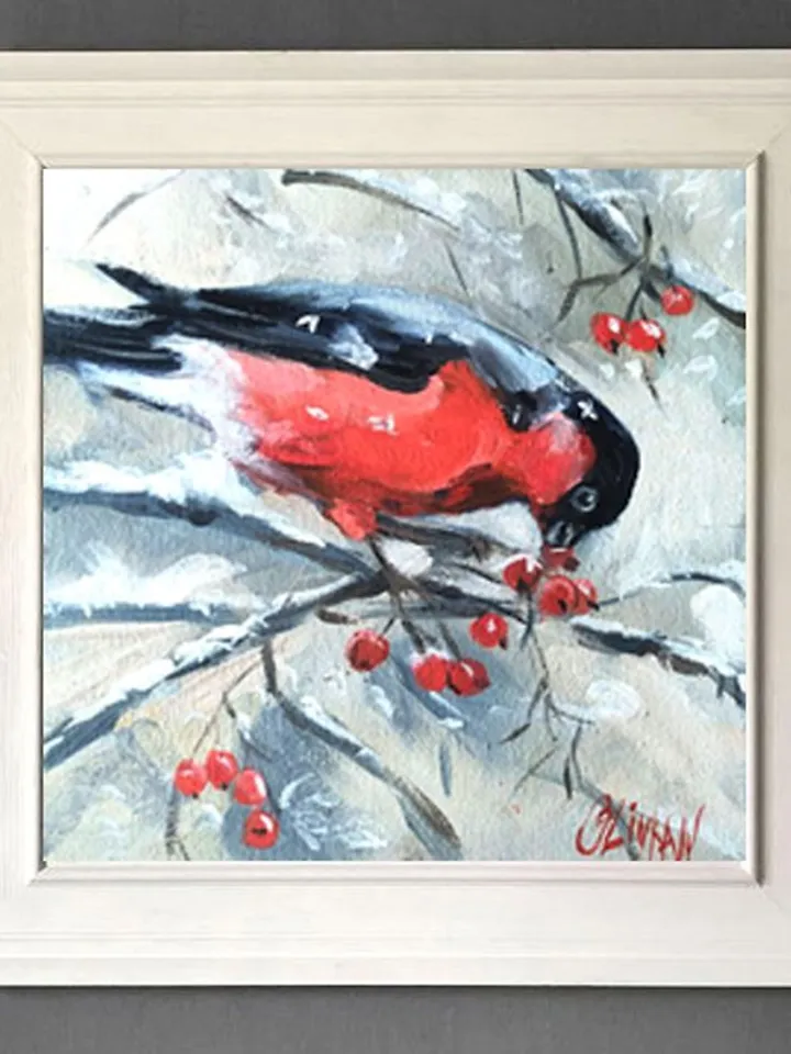 Bullfinch Art Bird Original Oil Artwork Bird Painting OlivKan