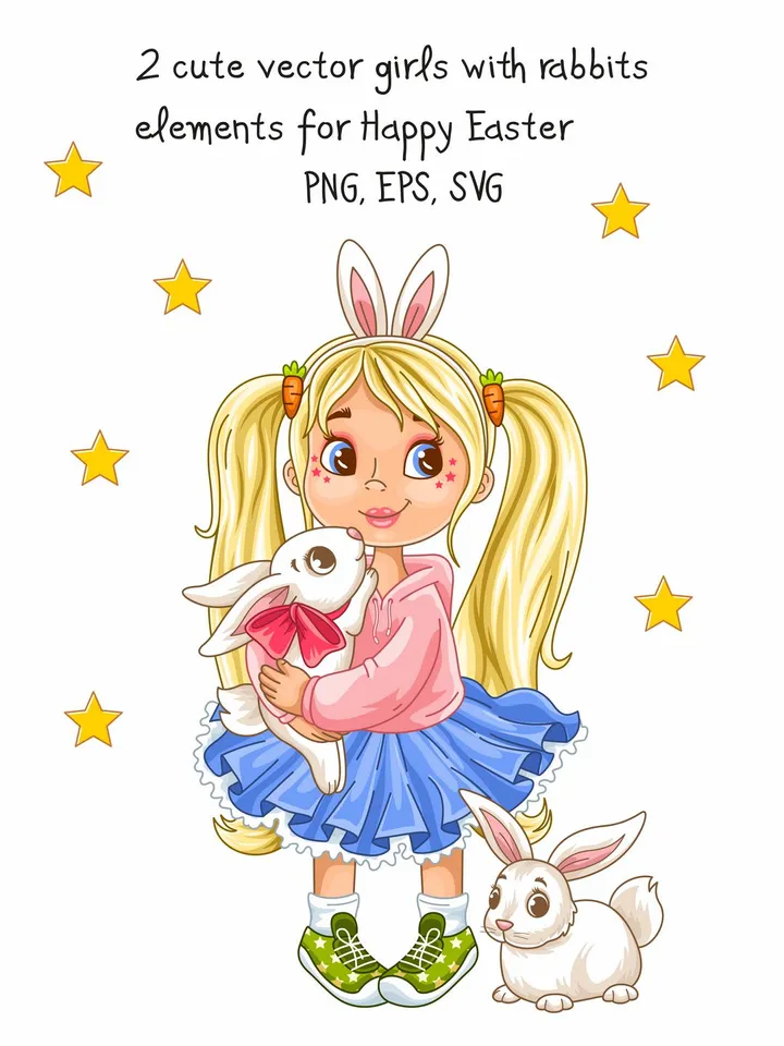 Cute cartoon girls with rabbits