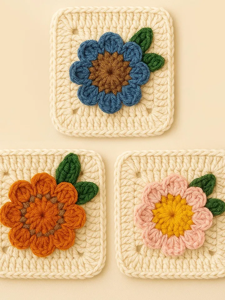 Sunflower Granny Square Crochet Pattern PDF, 3D Floral Afghan Block, DIY Blanket Motif, Handmade Crochet Square, Instant Download Pattern