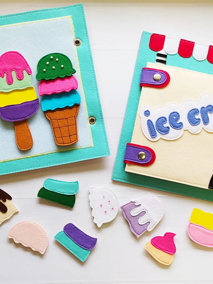 Ice Cream Quiet book Pattern , Kitchen Felt book template pdf, Soft sensory book template, Busy book sewing ideas for girl 2, 3, 4 year old