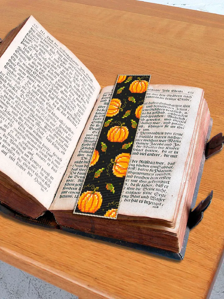 Pumpkin fall bookmark cross stitch pattern PDF download Pumpkin cross stitch chart Handmade bookmark digital pattern Autumn embroidery #B228
