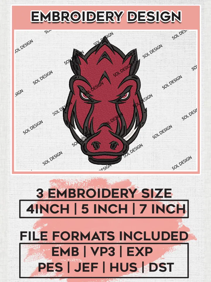 Arkansas Razorbacks Embroidery Designs, NCAA Logo Machine Embroidery Files, NCAA Arkansas Razorbacks Logo, NCAA Embroidery Designs, Machine Embroidery Designs, Digital Download